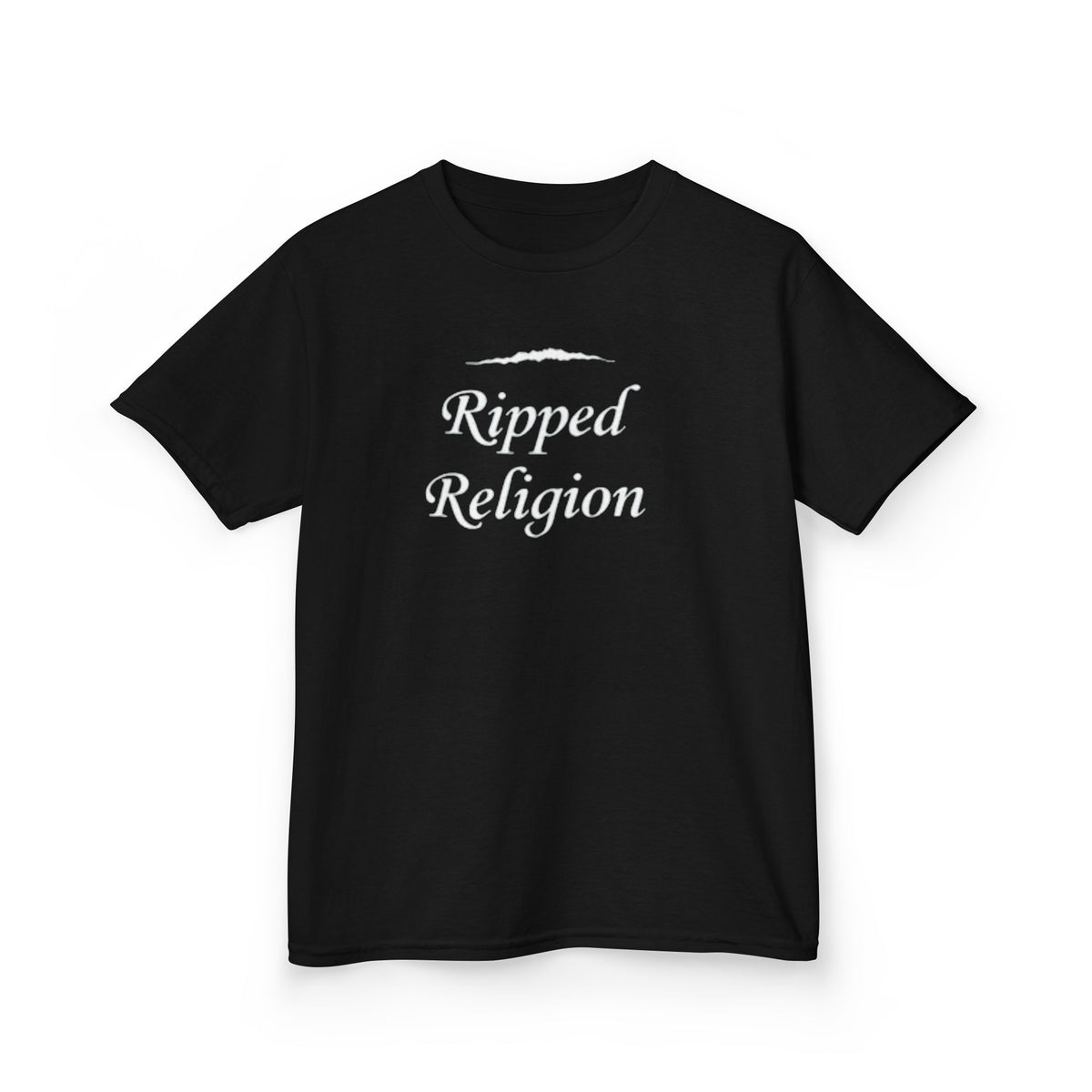 Kids T-Shirt — "Ripped Religion" Script Graphic