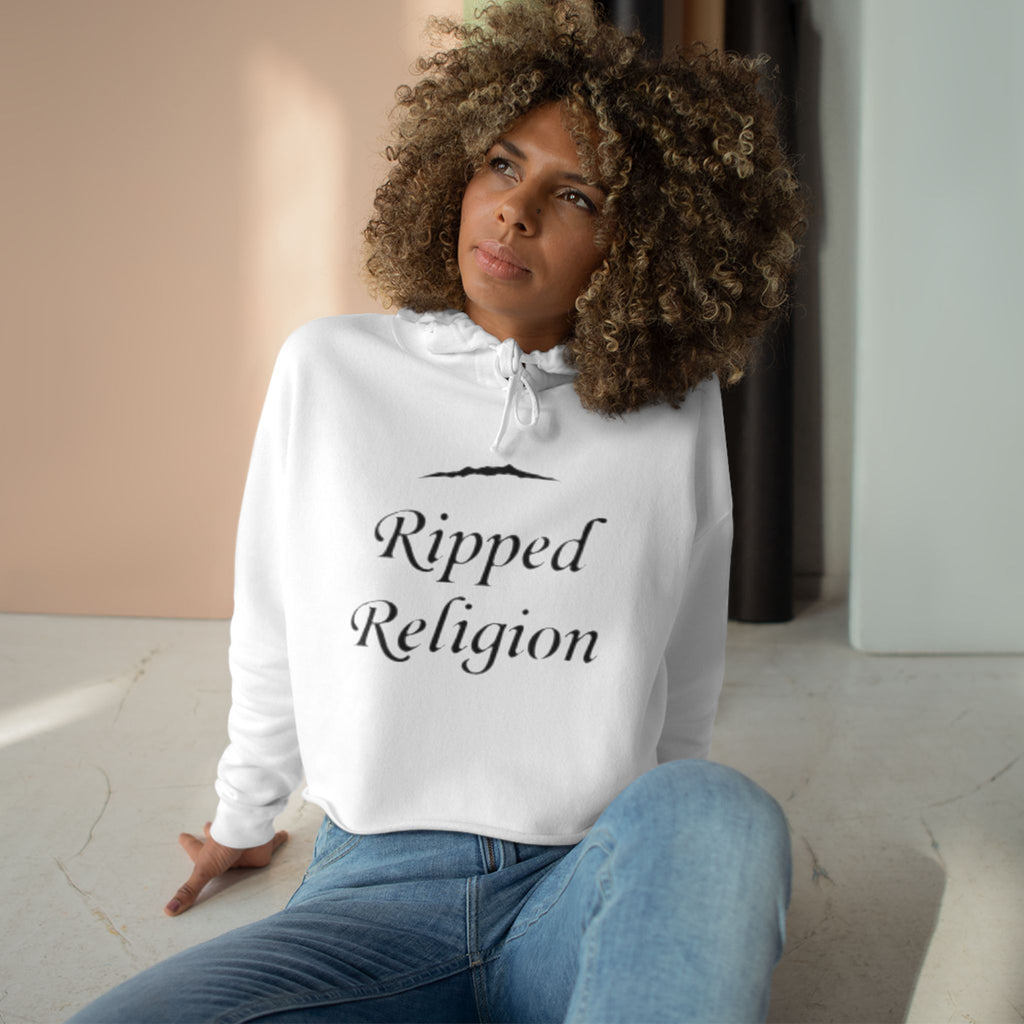 Crop Hoodie — "Ripped Religion" Scripture Crop Hoodie (Matthew 27:51)