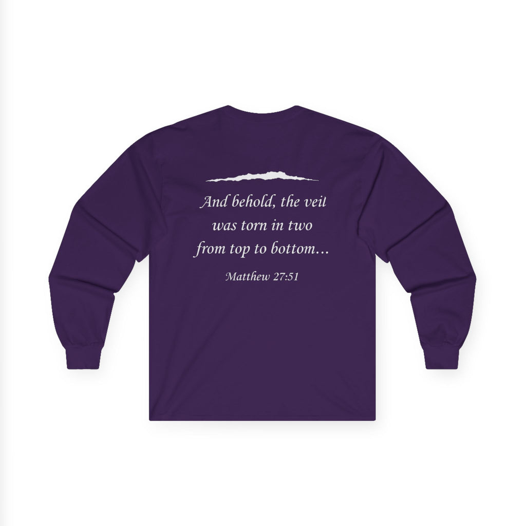 Ripped Religion Long Sleeve Tee — Matthew 27:51 Scripture Shirt