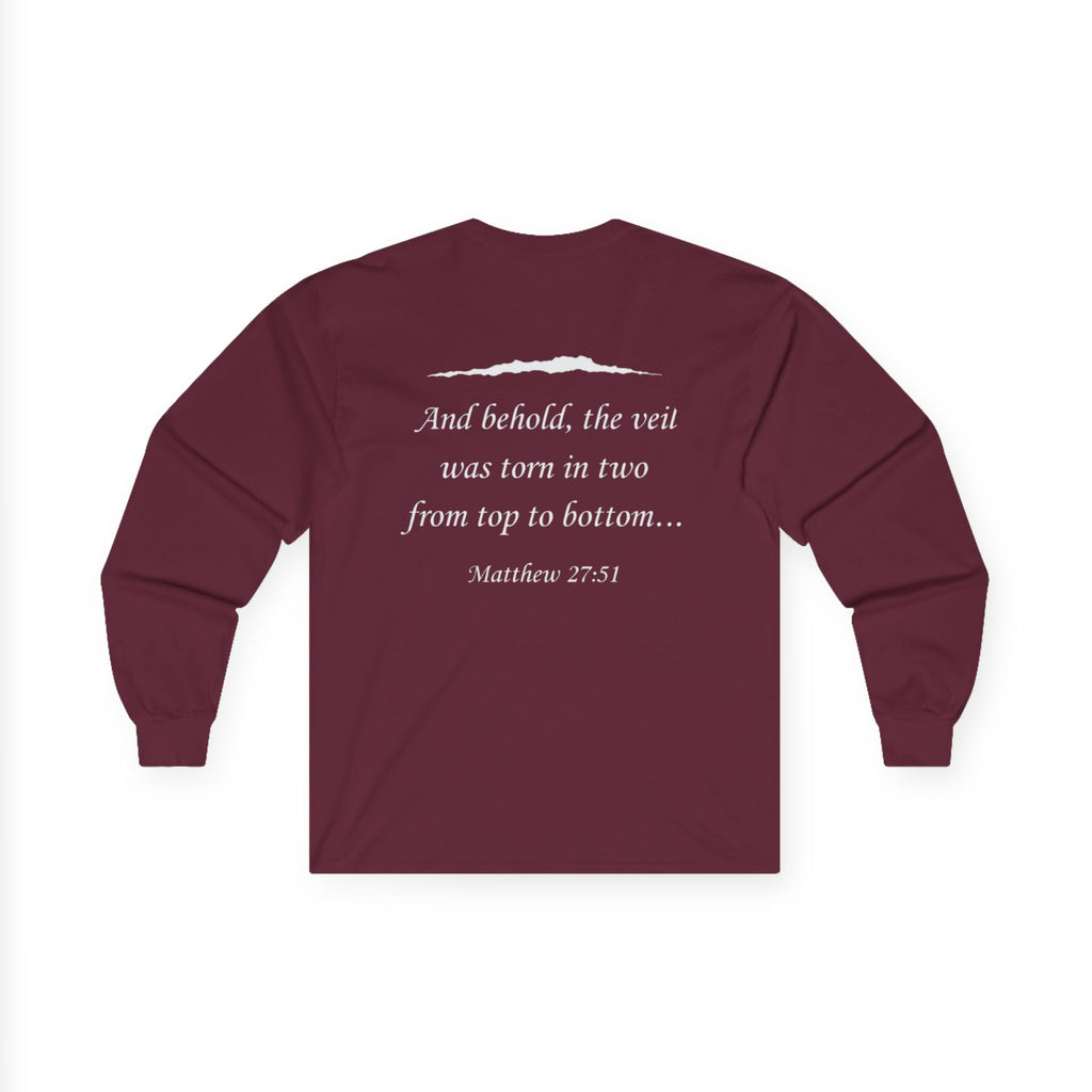 Ripped Religion Long Sleeve Tee — Matthew 27:51 Scripture Shirt