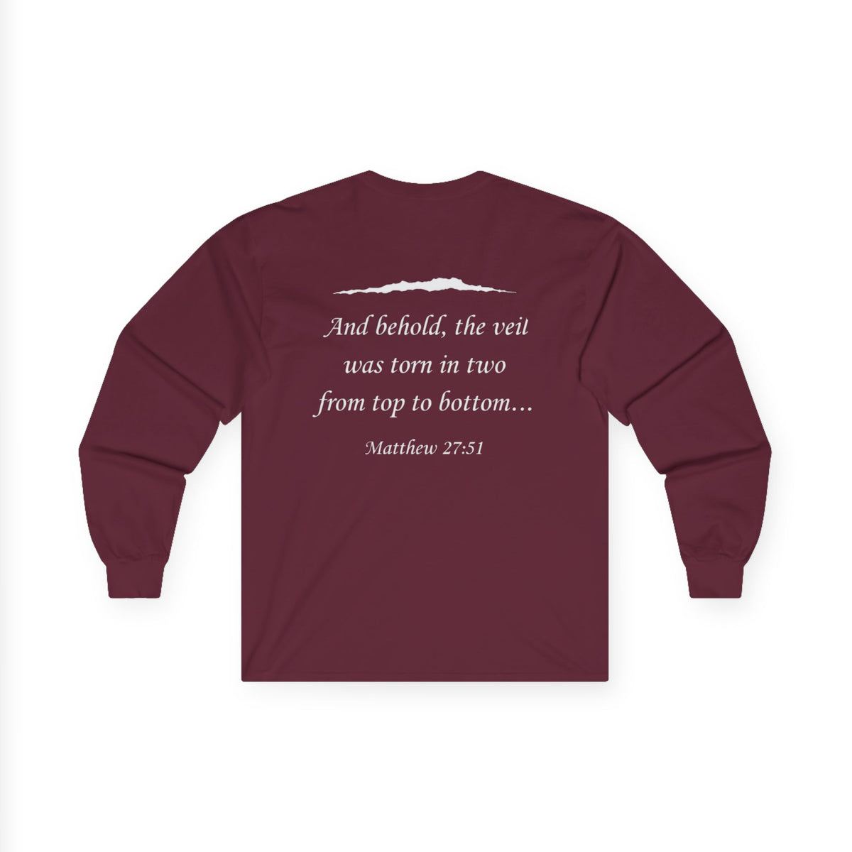 Ripped Religion Long Sleeve Tee — Matthew 27:51 Scripture Shirt