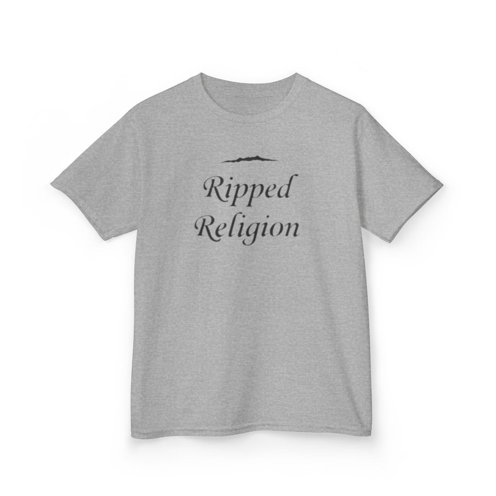 Kids T-Shirt — "Ripped Religion" Script Graphic
