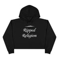 Crop Hoodie — "Ripped Religion" Scripture Crop Hoodie (Matthew 27:51)
