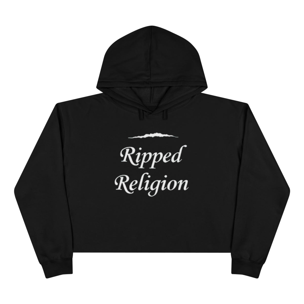Crop Hoodie — "Ripped Religion" Scripture Crop Hoodie (Matthew 27:51)