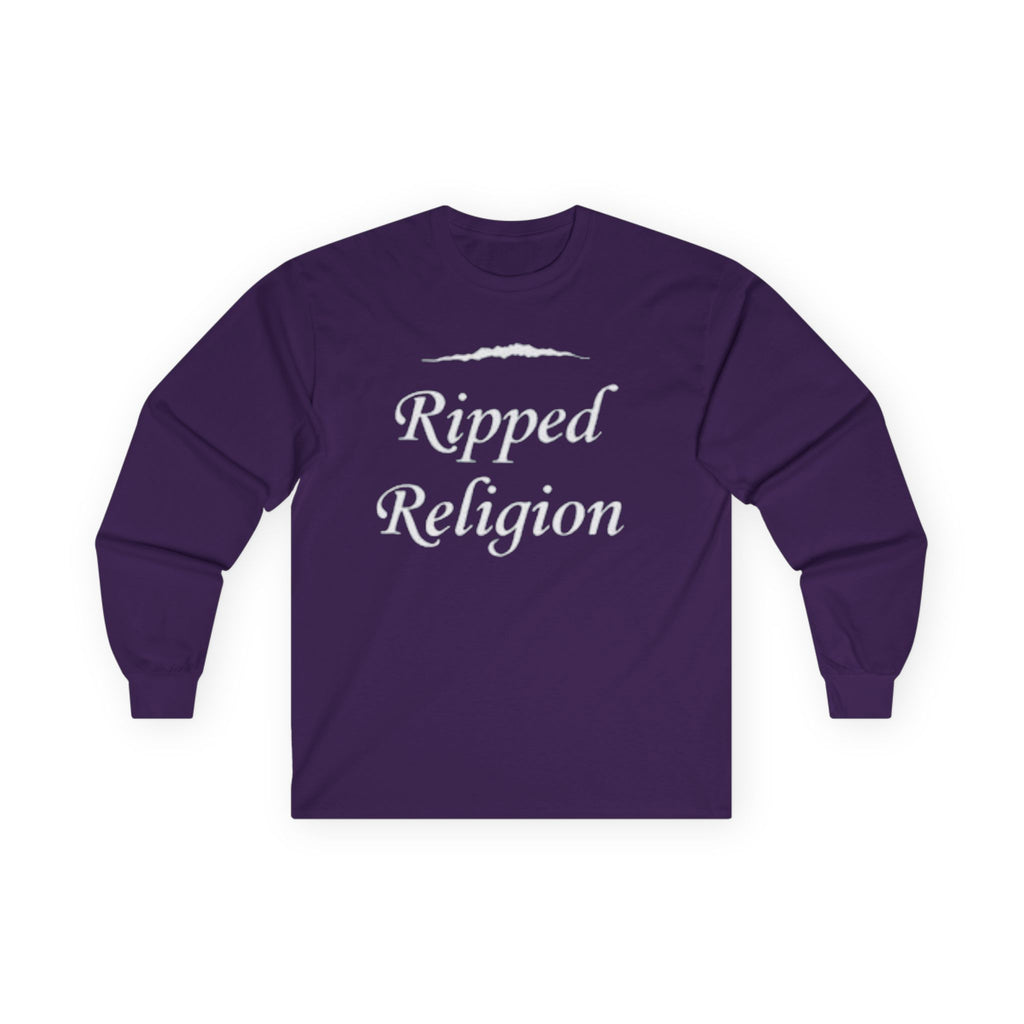 Ripped Religion Long Sleeve Tee — Matthew 27:51 Scripture Shirt