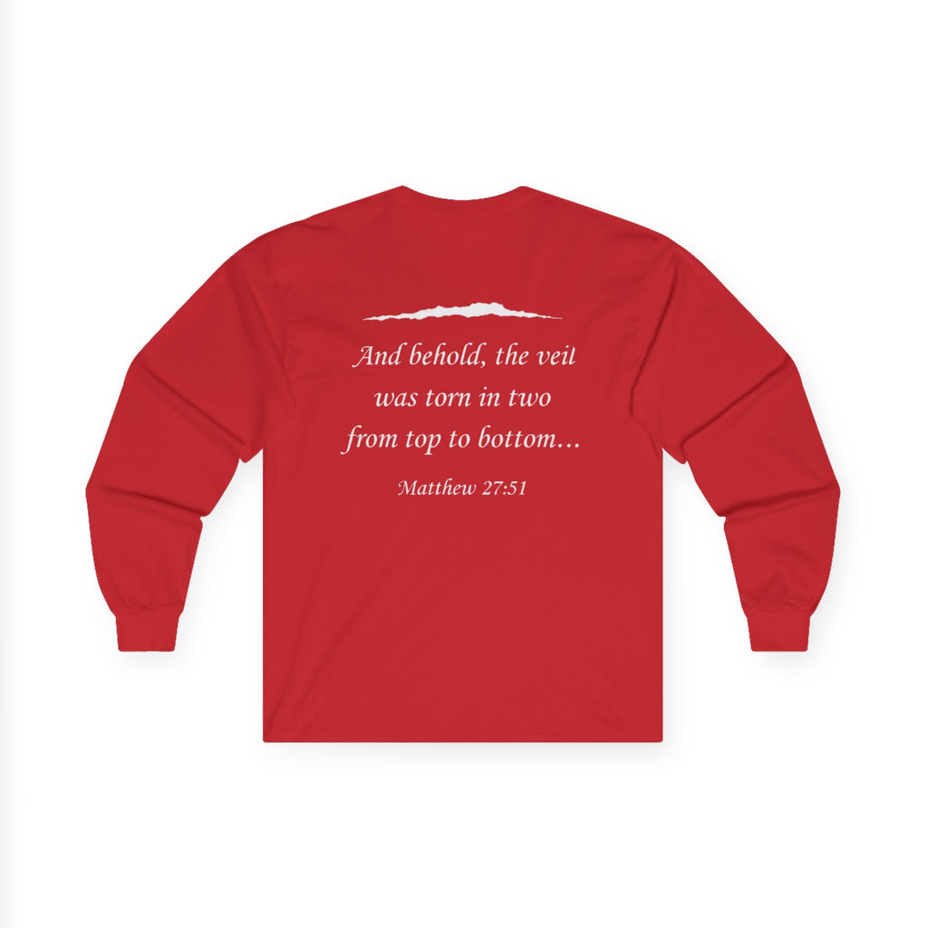 Ripped Religion Long Sleeve Tee — Matthew 27:51 Scripture Shirt