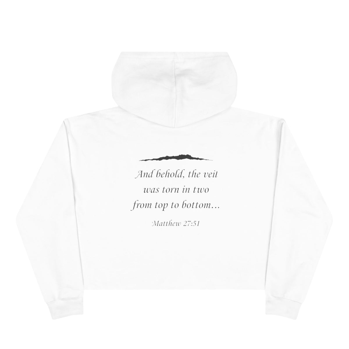 Crop Hoodie — "Ripped Religion" Scripture Crop Hoodie (Matthew 27:51)