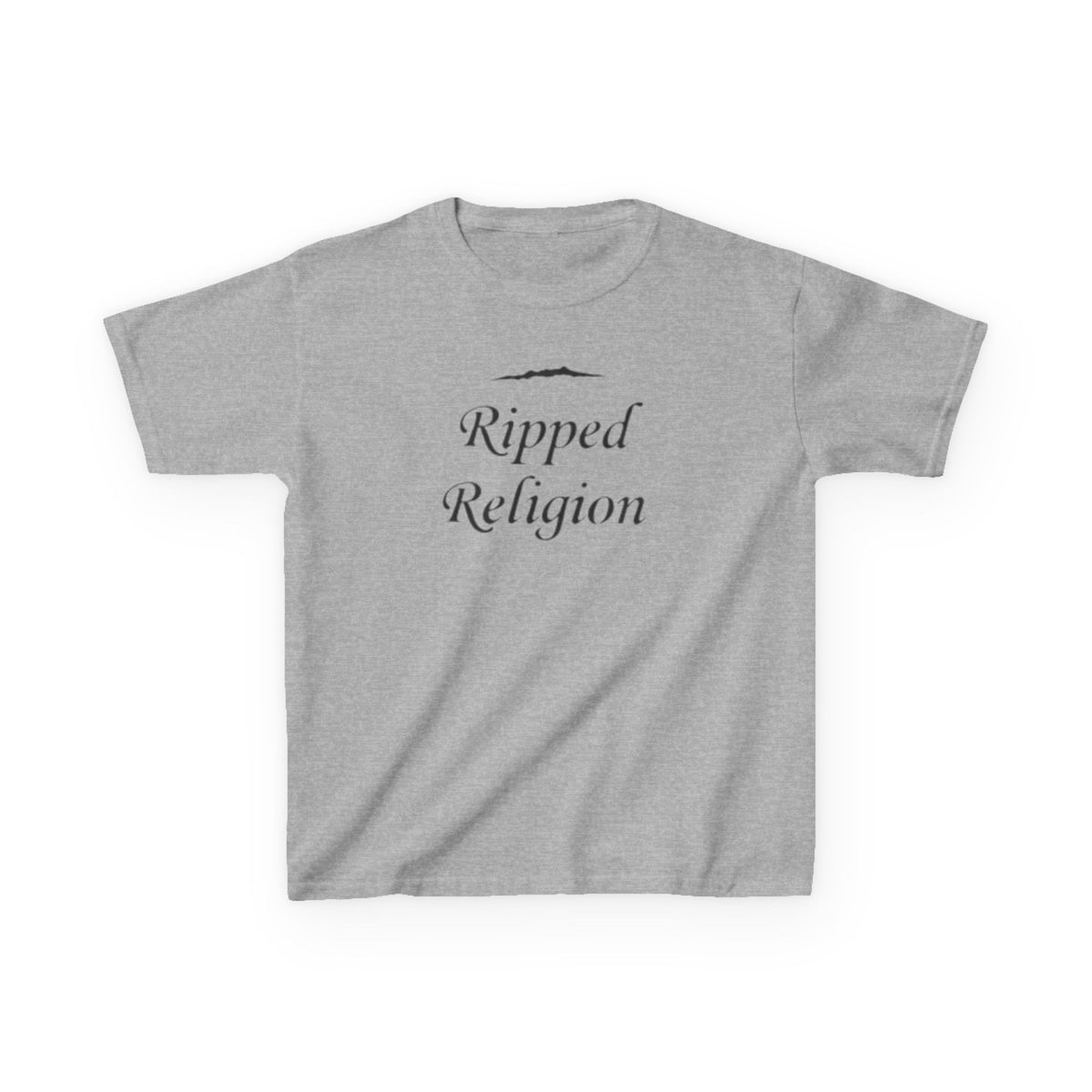 Kids T-Shirt — "Ripped Religion" Script Graphic