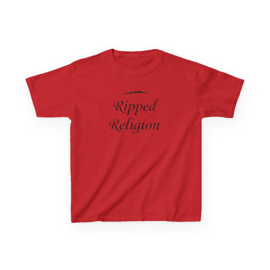 Kids T-Shirt — "Ripped Religion" Script Graphic
