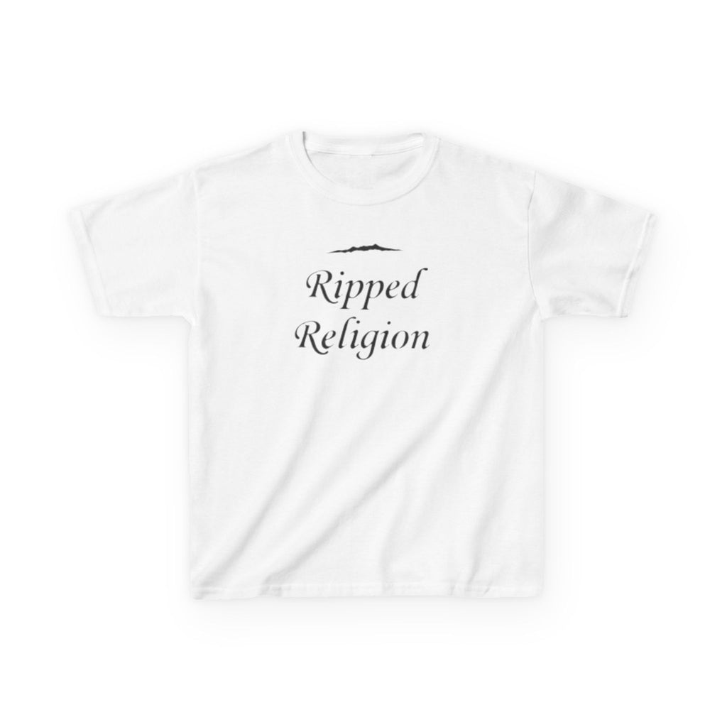 Kids T-Shirt — "Ripped Religion" Script Graphic