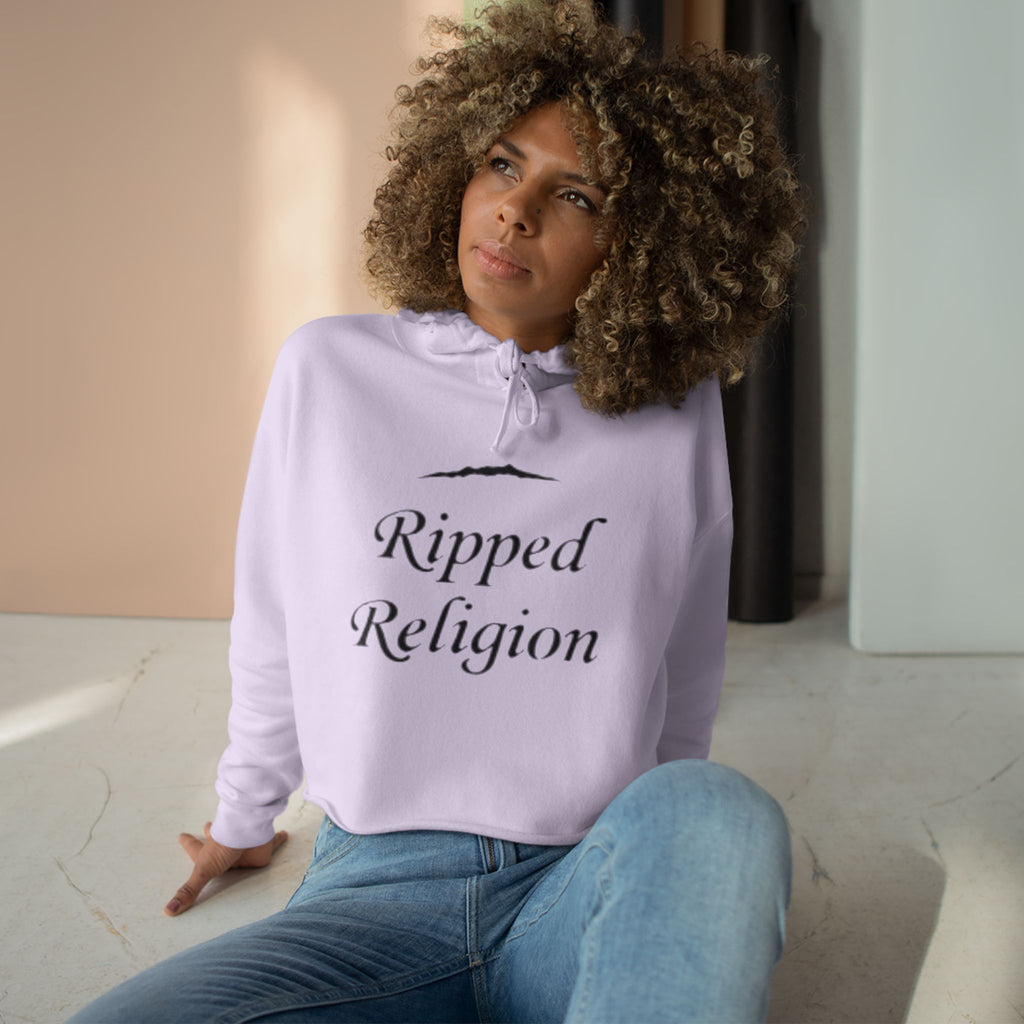 Crop Hoodie — "Ripped Religion" Scripture Crop Hoodie (Matthew 27:51)
