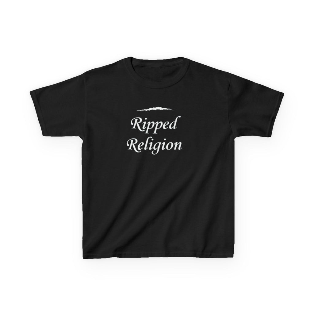 Kids T-Shirt — "Ripped Religion" Script Graphic