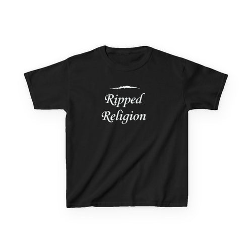 Kids T-Shirt — "Ripped Religion" Script Graphic