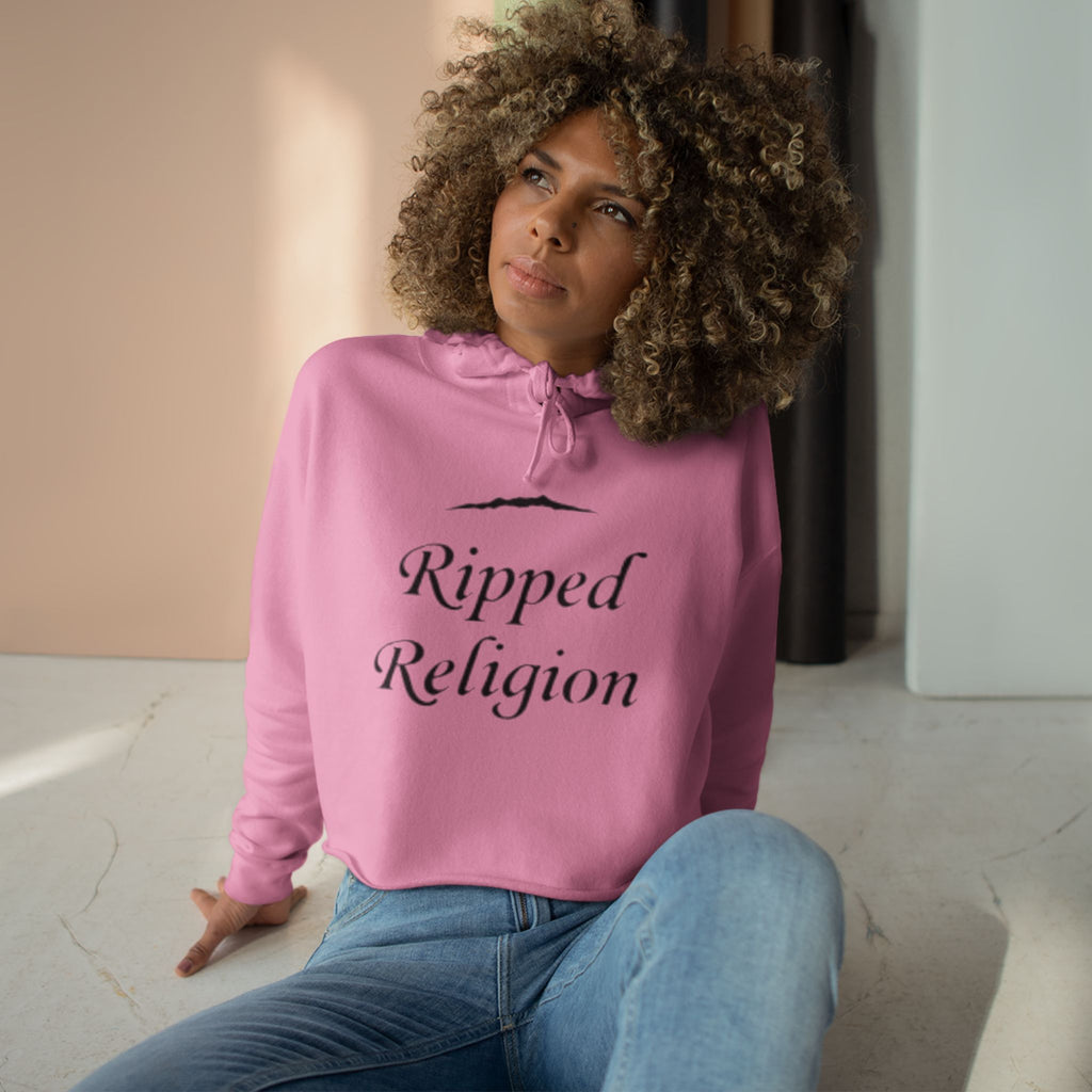 Crop Hoodie — "Ripped Religion" Scripture Crop Hoodie (Matthew 27:51)
