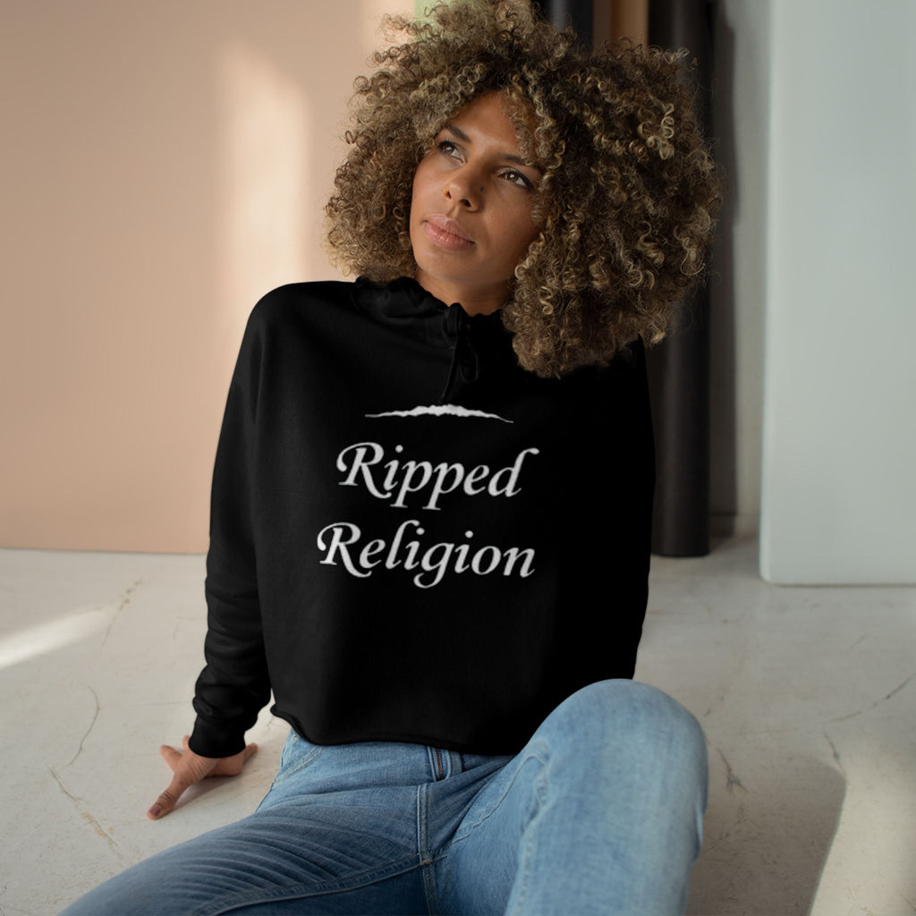Crop Hoodie — "Ripped Religion" Scripture Crop Hoodie (Matthew 27:51)