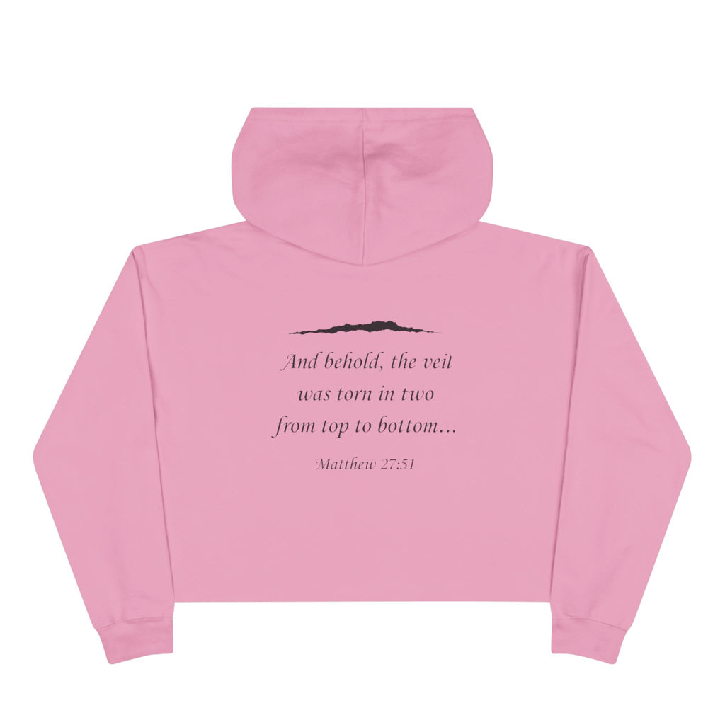 Crop Hoodie — "Ripped Religion" Scripture Crop Hoodie (Matthew 27:51)