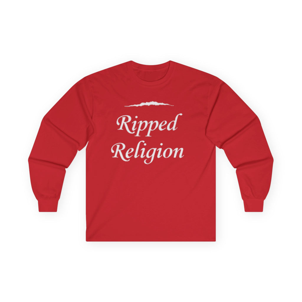 Ripped Religion Long Sleeve Tee — Matthew 27:51 Scripture Shirt