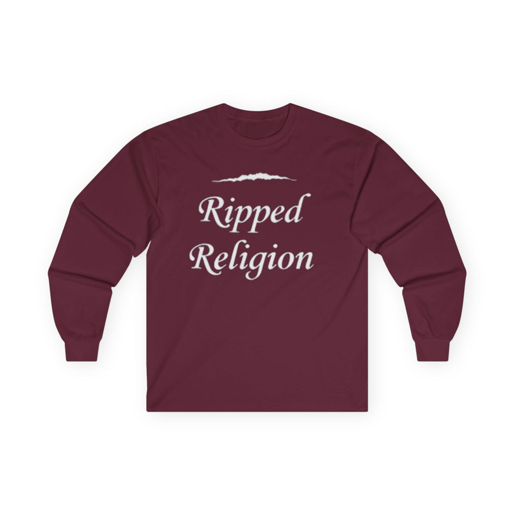 Ripped Religion Long Sleeve Tee — Matthew 27:51 Scripture Shirt