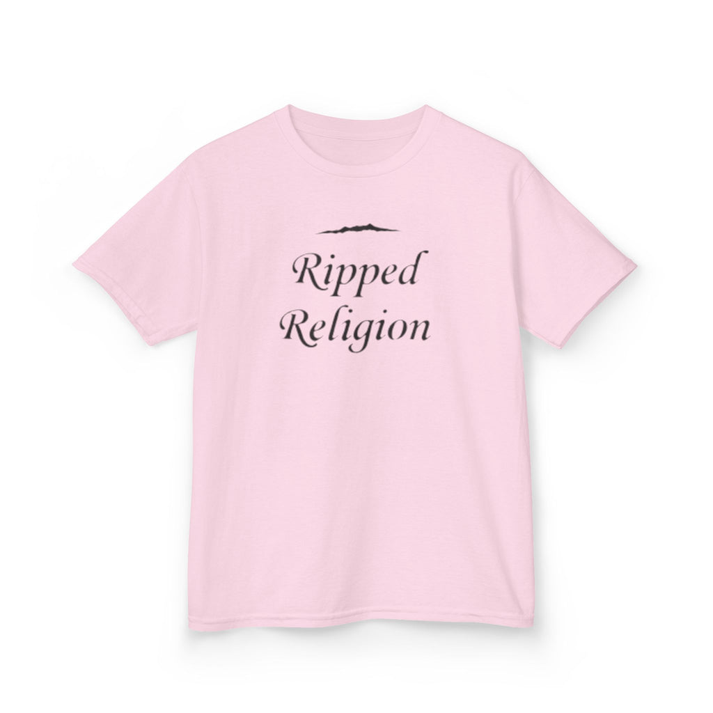 Kids T-Shirt — "Ripped Religion" Script Graphic