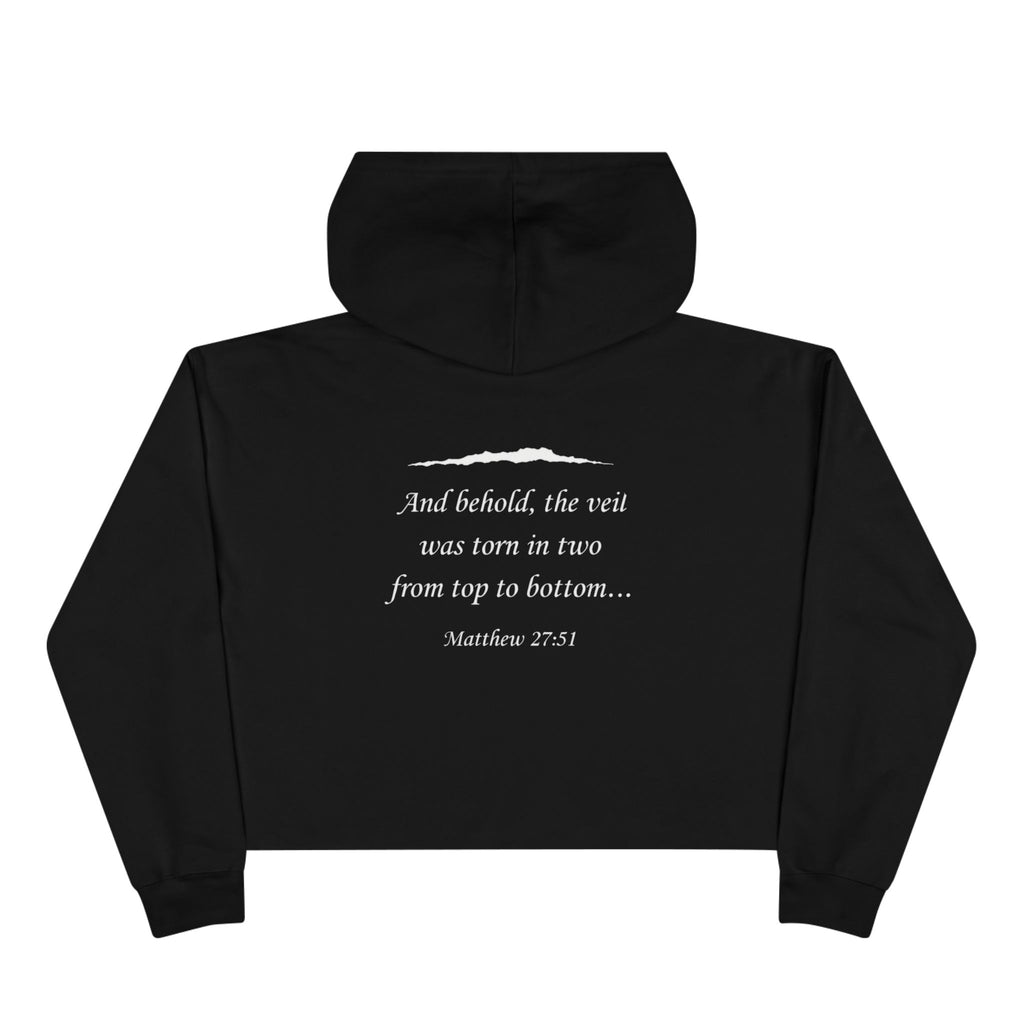 Crop Hoodie — "Ripped Religion" Scripture Crop Hoodie (Matthew 27:51)