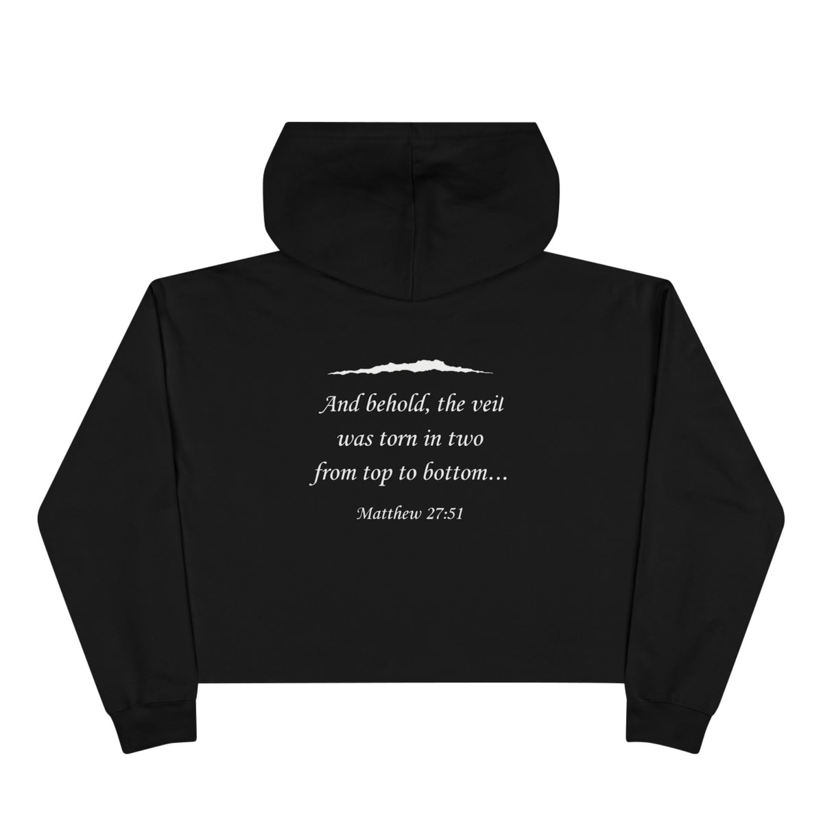 Crop Hoodie — "Ripped Religion" Scripture Crop Hoodie (Matthew 27:51)